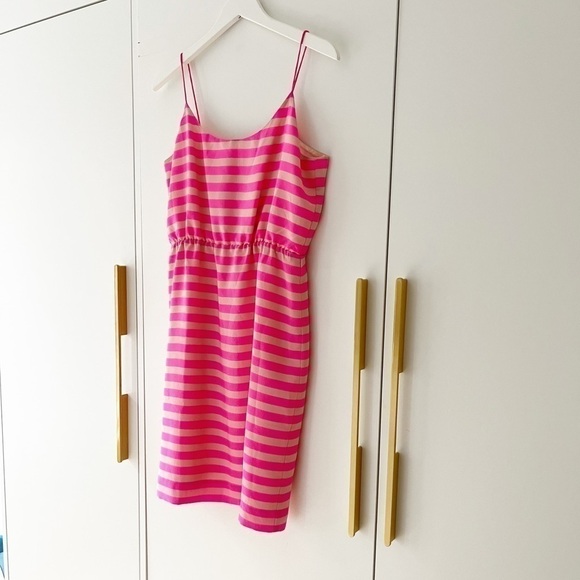 J Crew Bright pink and tan striped silk dress - Picture 3 of 6